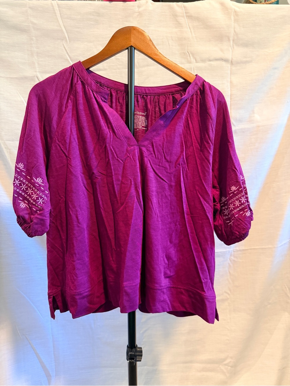 Westbound Cranberry Embroidered V-Neck Tunic